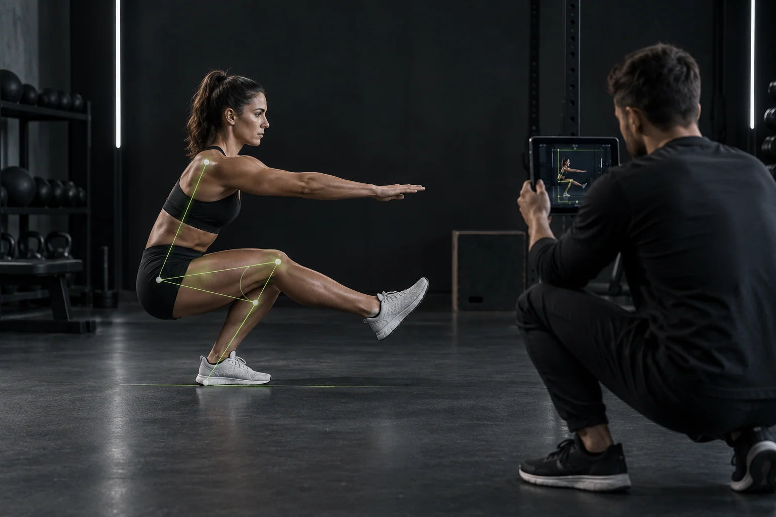 Coach recording an athlete during a movement assessment