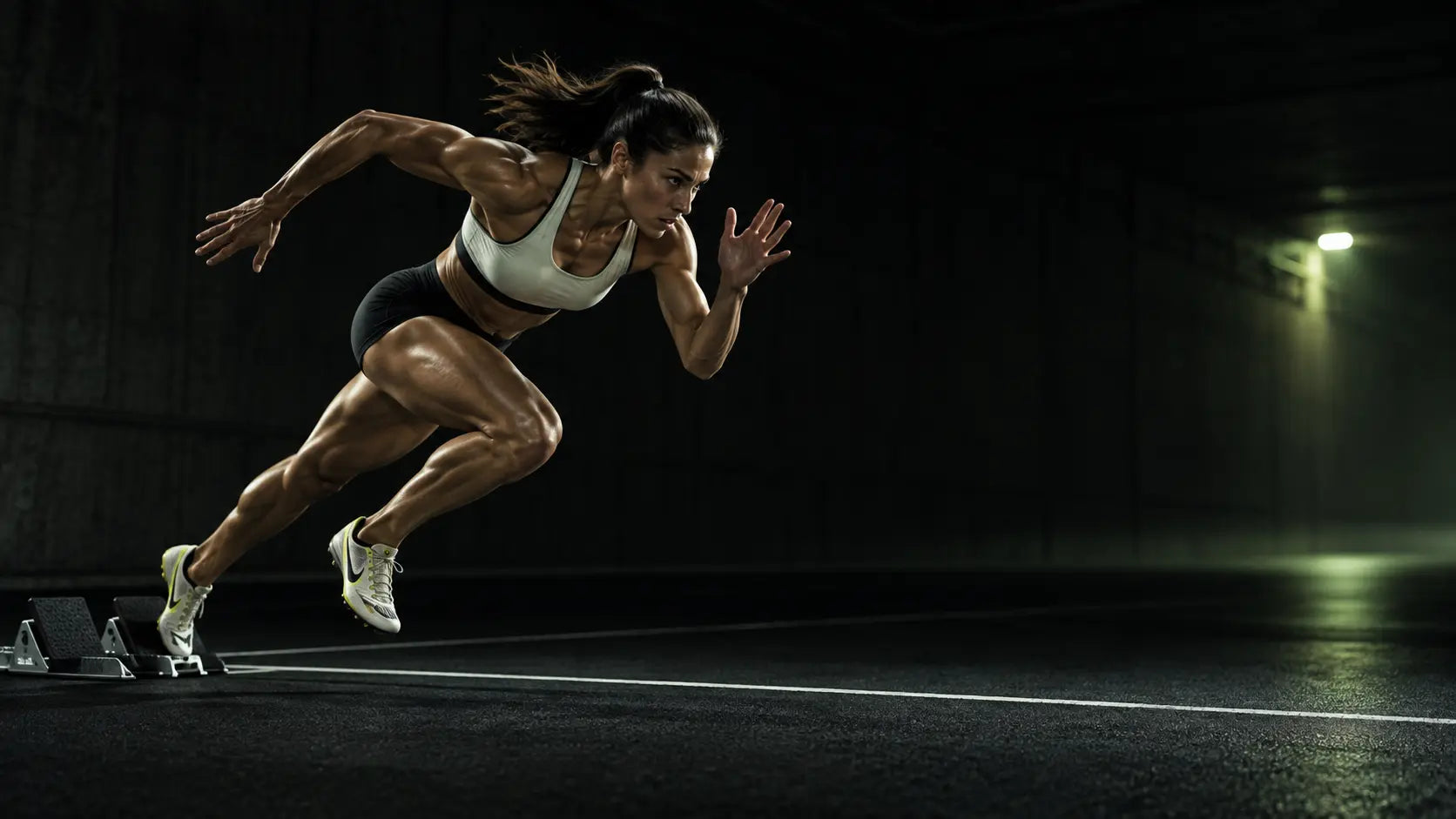 Sprinter accelerating from the starting blocks